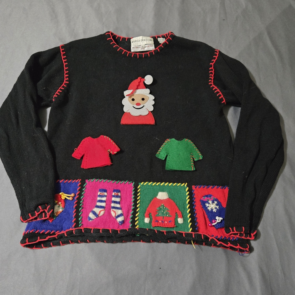 Marisa Christina Christmas Sweater Size Small Snowman Mitten Y2K VTG Customized
